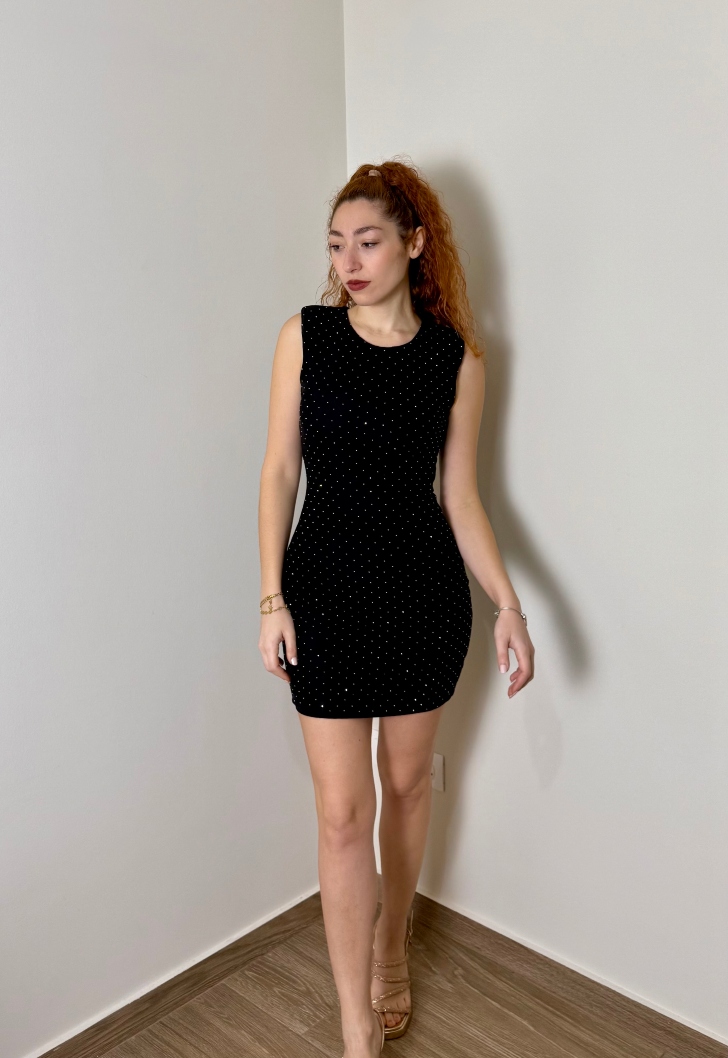 φόρεμα μίνι μαύρο στρας