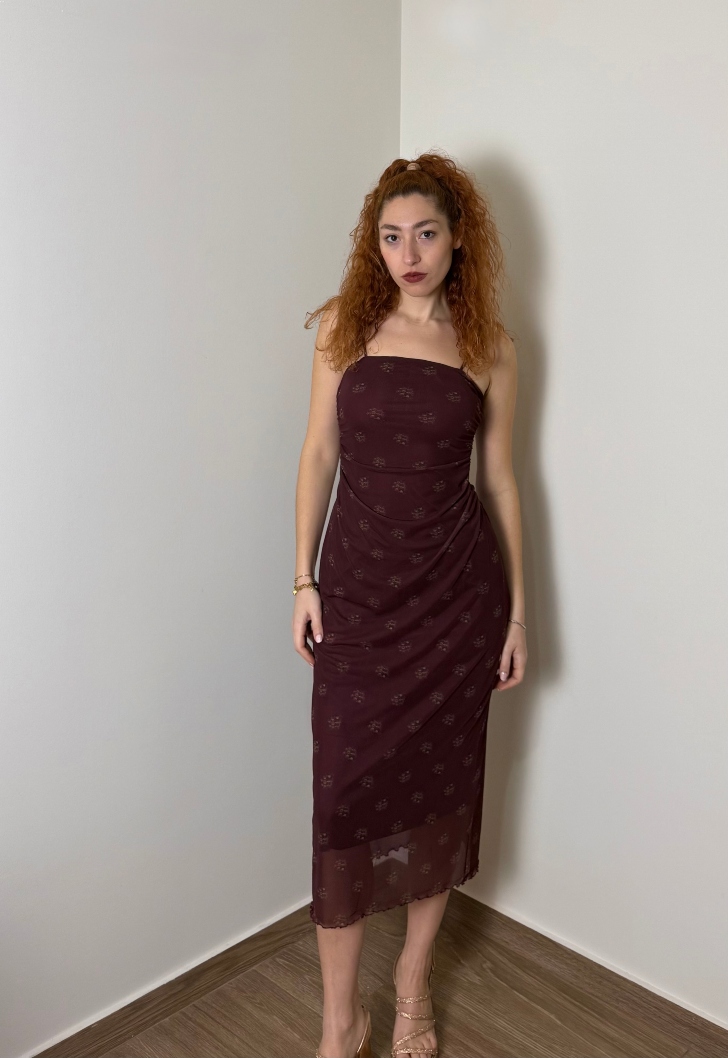 φόρεμα μπορντό λουλούδια